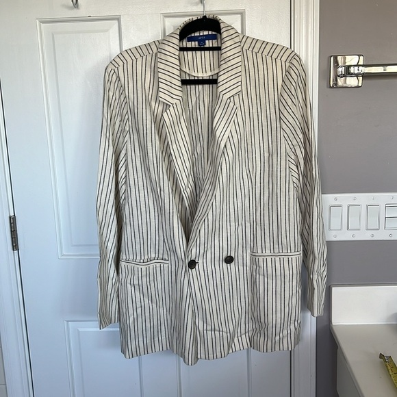 Apt. 9 Double Breasted Pinstripe Unlined Linen Blend Blazer Jacket - Picture 2 of 5